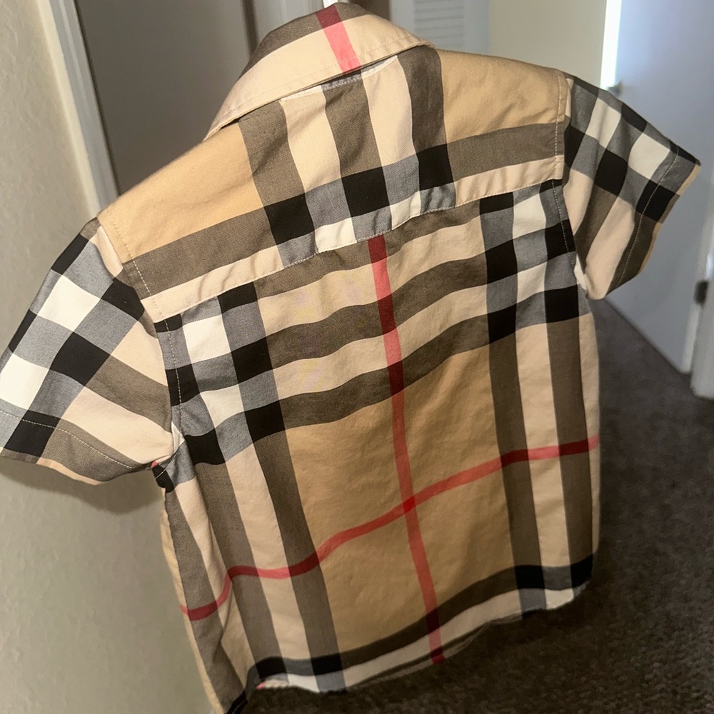 Burberry Tan and Black Button Down Shirt Iconic Plaid Design